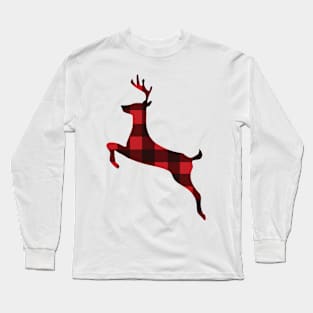 Red and Black Buffalo Plaid Christmas Reindeer Long Sleeve T-Shirt